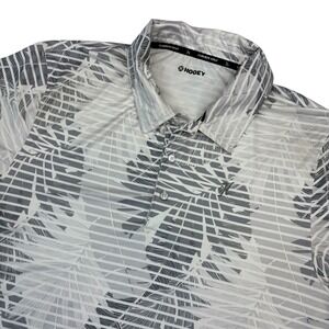Hooey Polo Shirt Mens‎ L Grey White Tropical Palm Stripe Cowboy Golf Performance
